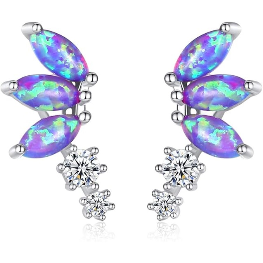 VIKI LYNN Sterling Silver Created Opal Stud Earrings Petal Flower Earrings for Women VIKI LYNN Sterling Silver Created Opal Stud Earrings Petal Flower Earrings for Women