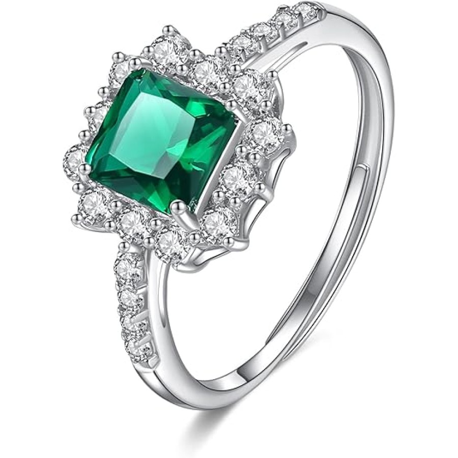 VIKI LYNN 925 Sterling Silver Synthetic Emerald Halo Wedding Engagement Band Ring for Women VIKI LYNN 925 Sterling Silver Synthetic Emerald Halo Wedding Engagement Band Ring for Women
