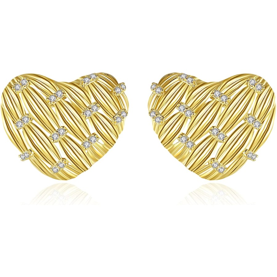 VIKI LYNN Woven Love Heat Stud Earrings with Cubic Zirconia 18K Gold Plated Copper Jewelery VIKI LYNN Woven Love Heat Stud Earrings with Cubic Zirconia 18K Gold Plated Copper Jewelery