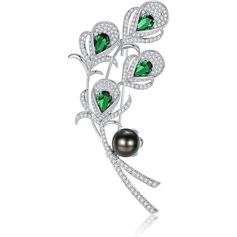 VIKI LYNN 9-10mm Tahitian Black Pearl Brooch Pin Peacock Feather Brooch for Women Ladies VIKI LYNN 9-10mm Tahitian Black Pearl Brooch Pin Peacock Feather Brooch for Women Ladies
