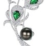 VIKI LYNN 9-10mm Tahitian Black Pearl Brooch Pin Peacock Feather Brooch for Women Ladies