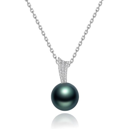 VIKI LYNN 3A 9-10mm Black Tahitian Pearl Pendant Necklace Wedding Gift for Women