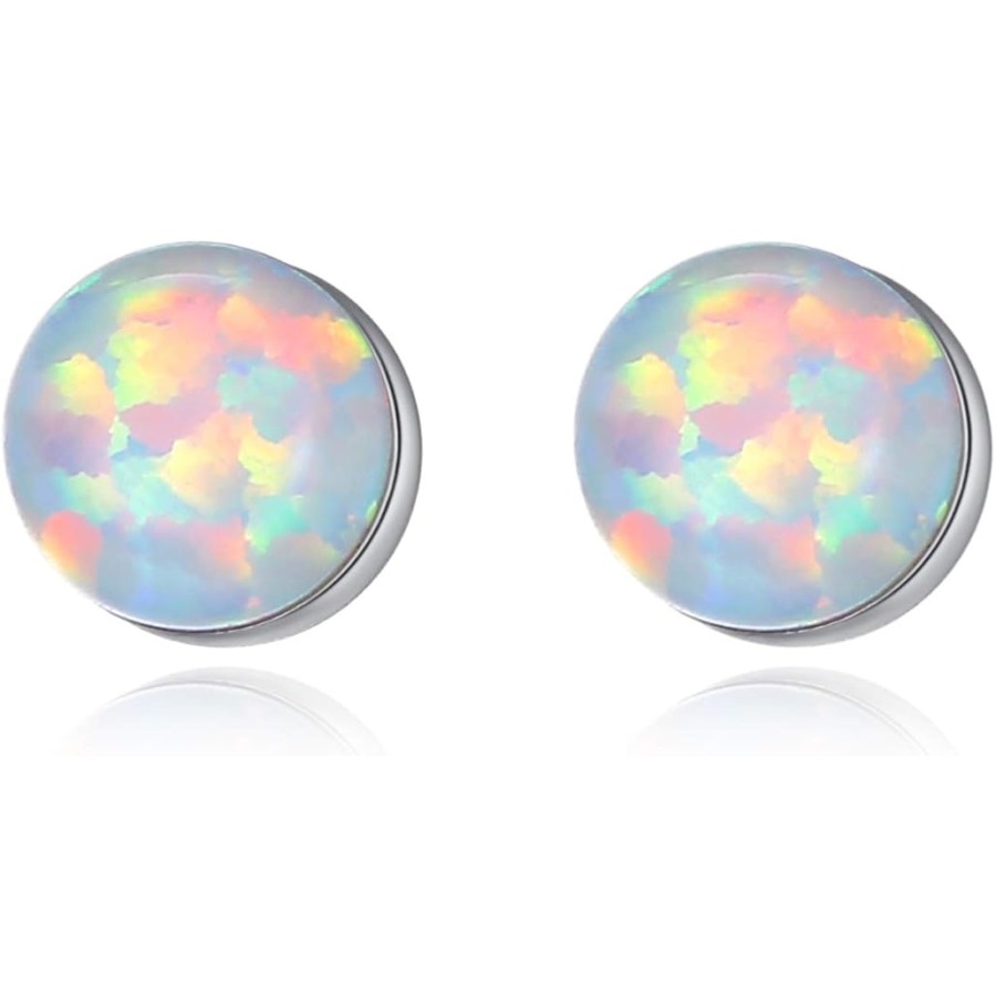 VIKI LYNN 18K White Gold Plated 4mm Round White Opal Stud Earrings Jewelry for Women VIKI LYNN 18K White Gold Plated 4mm Round White Opal Stud Earrings Jewelry for Women