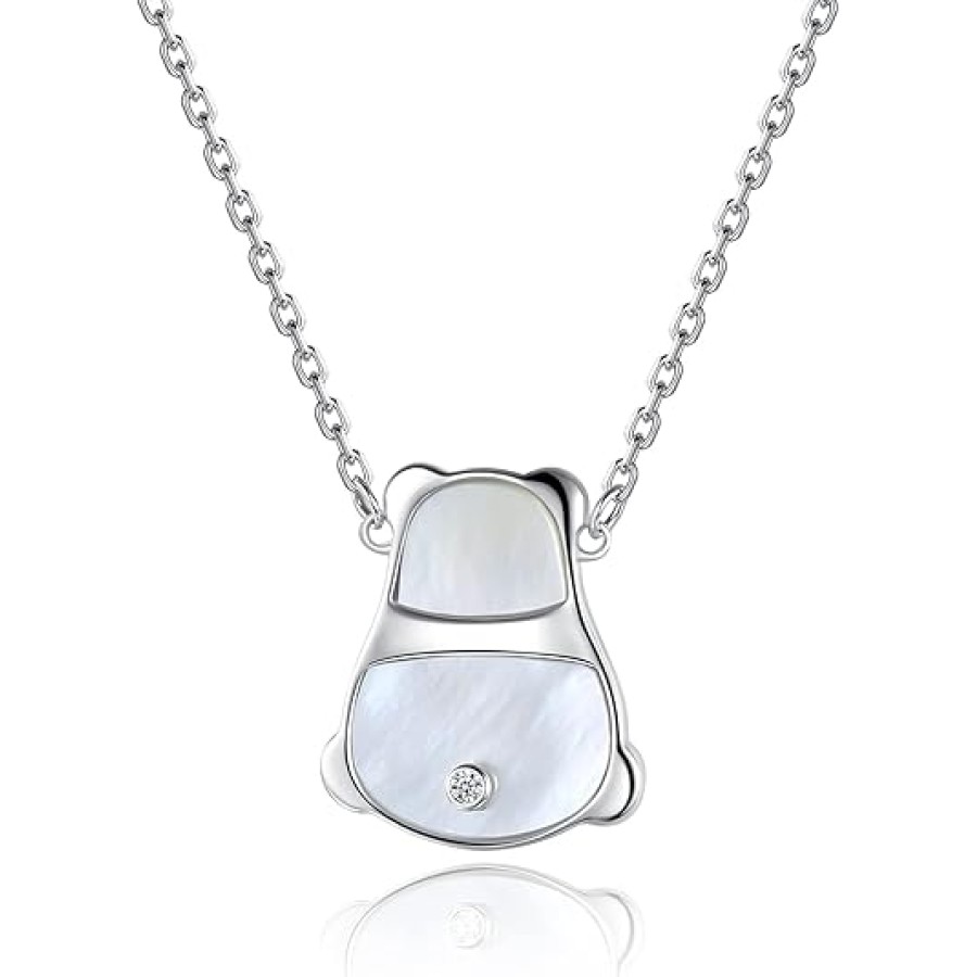VIKI LYNN 925 Sterling Silver White Mother of Pearl Panda Bear Animal Necklace for Women VIKI LYNN 925 Sterling Silver White Mother of Pearl Panda Bear Animal Necklace for Women