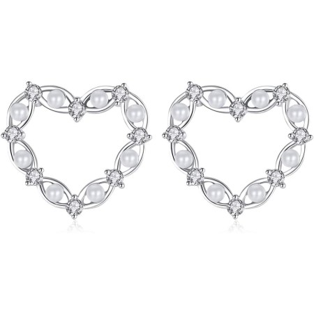 VIKI LYNN 925 Sterling Silver Open Heart Stud Earrings with Mother of Pearl and Cubic Zirconia Earrings for Women