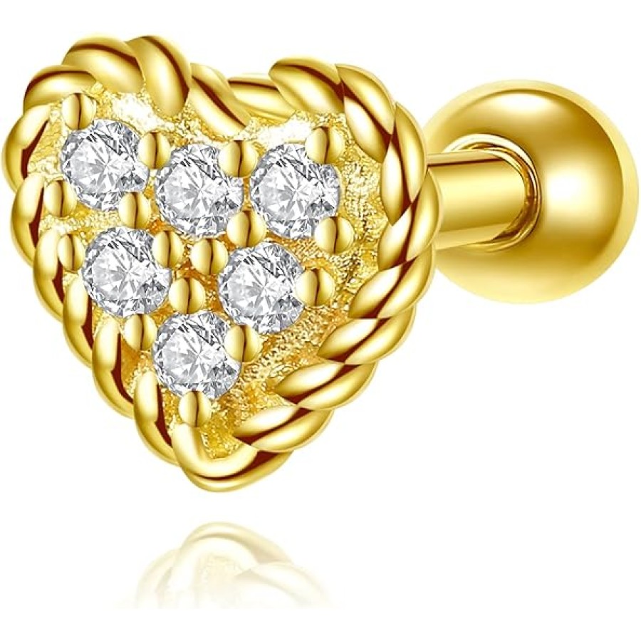 VIKI LYNN 10K Yellow Gold Single Cartilage Stud Earrings Jewelry for Women Heart Shape with CZ VIKI LYNN 10K Yellow Gold Single Cartilage Stud Earrings Jewelry for Women Heart Shape with CZ