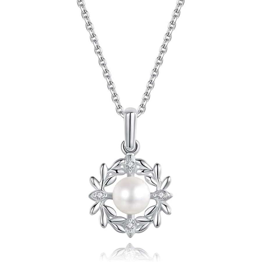VIKI LYNN Women Freshwater Cultured Pearl Pendant Necklace with Cubic Zirconia Leaf-Wrapped VIKI LYNN Women Freshwater Cultured Pearl Pendant Necklace with Cubic Zirconia Leaf-Wrapped