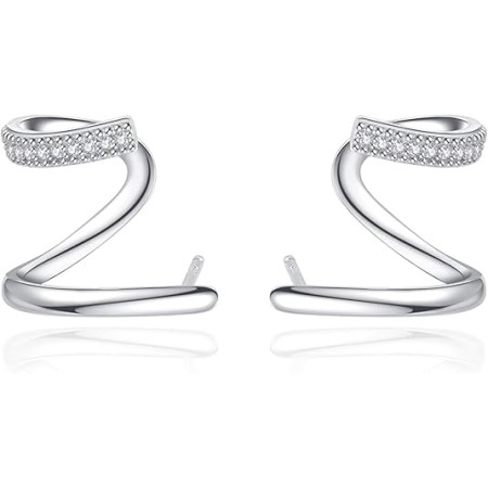 VIKI LYNN 925 Sterling Silver Piercing Wrap Earrings Studs with Cubic Zirconia for Women Girls