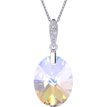 VIKI LYNN Oval Crystal Necklace Sterling Silver Jewelry for Women,18 "