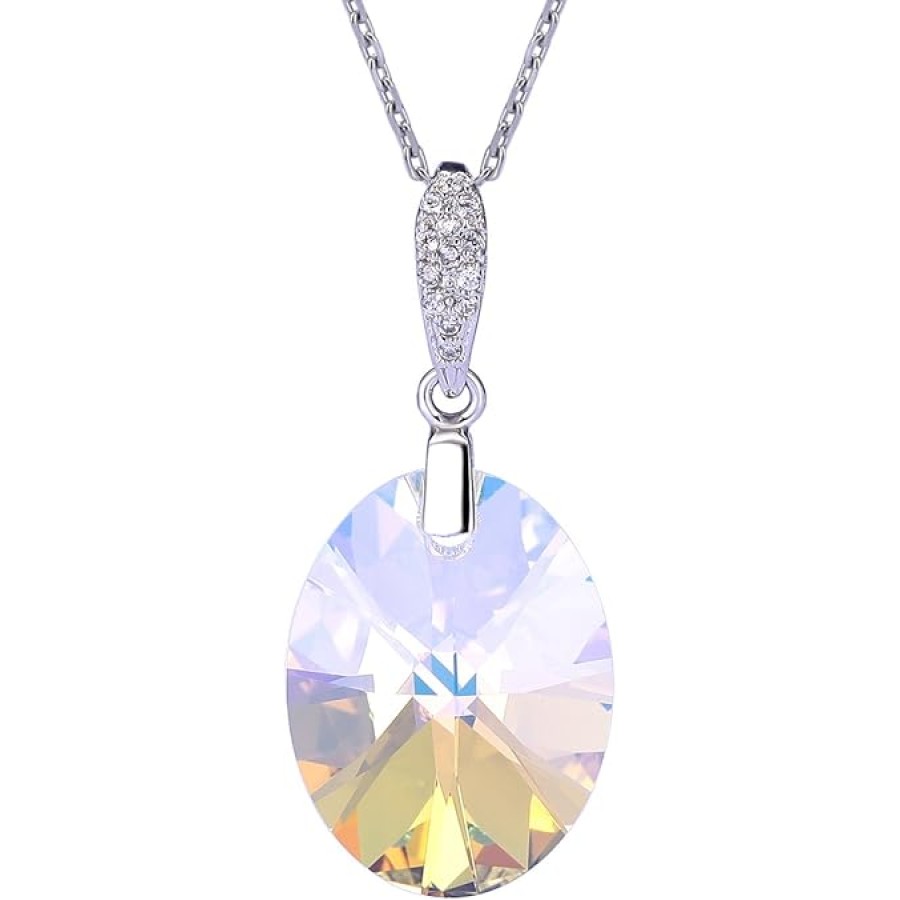VIKI LYNN Oval Crystal Necklace Sterling Silver Jewelry for Women,18 " VIKI LYNN Oval Crystal Necklace Sterling Silver Jewelry for Women,18 "