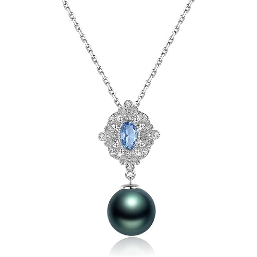 VIKI LYNN 9-10mm Tahitian Pearl Pendant Necklace and Dangle Earrings Set Anniversary Jewelry for Women VIKI LYNN 9-10mm Tahitian Pearl Pendant Necklace and Dangle Earrings Set Anniversary Jewelry for Women