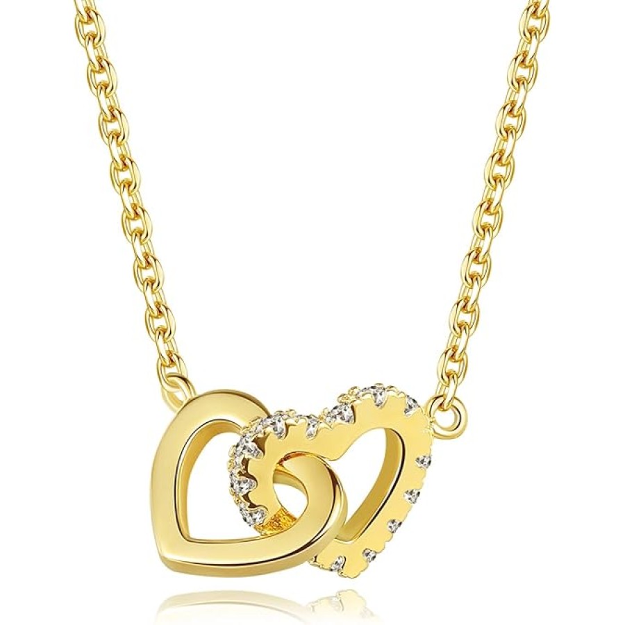 VIKI LYNN 925 Sterling Silver Double Heart Necklace for Women Interlock Love Heart Pendant Necklace VIKI LYNN 925 Sterling Silver Double Heart Necklace for Women Interlock Love Heart Pendant Necklace
