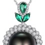 VIKI LYNN 12-13mm Round Tahitian Cultured Black Pearl Pendant Necklace 925 Sterling Silver CZ for Women