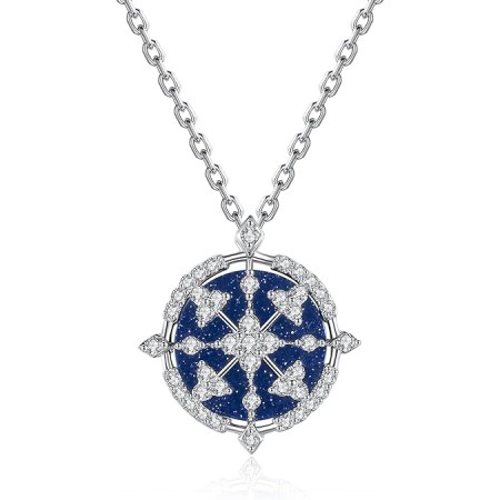 VIKI LYNN 925 Sterling Silver Cubic Zirconia Round Blue Astrolabe Pendant Necklace for Women