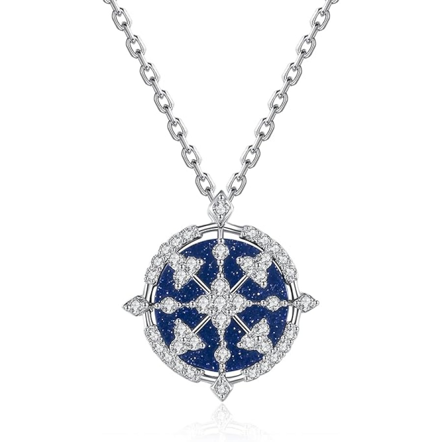 VIKI LYNN 925 Sterling Silver Cubic Zirconia Round Blue Astrolabe Pendant Necklace for Women VIKI LYNN 925 Sterling Silver Cubic Zirconia Round Blue Astrolabe Pendant Necklace for Women