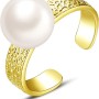 VIKI LYNN 11mm Freshwater Cultured Baroque Pearl Open Ring for Women 18K Gold Plated Retro Hammered Band