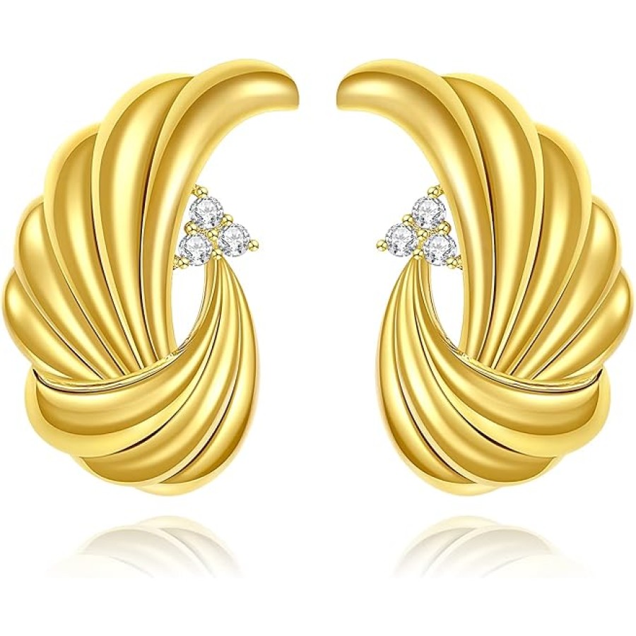 VKI LYNN 18K Gold Plated Feather Statement Stud Earrings Copper Metal for Women VKI LYNN 18K Gold Plated Feather Statement Stud Earrings Copper Metal for Women