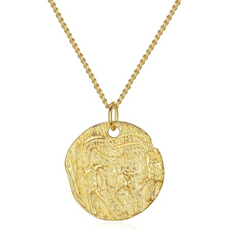 VIKI LYNN 18K Gold Plated Hammered Coin Circle Full Moon Pendant Necklace Sterling Silver Disc Necklace for Women