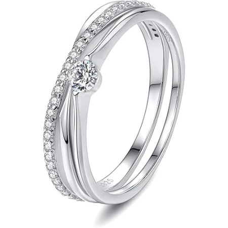 VIKI LYNN 925 Sterling Silver Stacking Wedding Engagement Eternity Bridal Ring Set