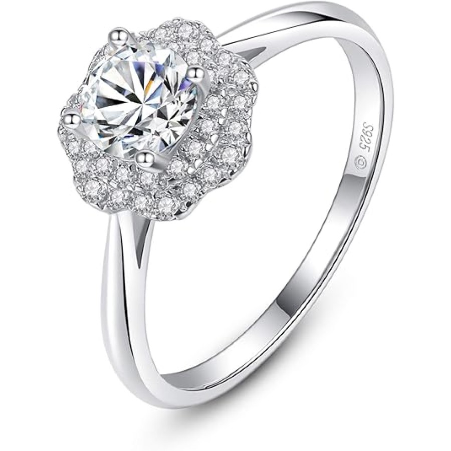 VIKI LYNN 925 Sterling Silver Flower Cubic Zirconia Wedding Band Halo Engagement Ring for Women VIKI LYNN 925 Sterling Silver Flower Cubic Zirconia Wedding Band Halo Engagement Ring for Women