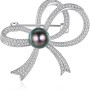 VIKI LYNN Women Lady Cubic Zirconia Bowknot Brooch 9-10mm Tahitian Pearl Brooch Pin