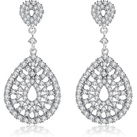 VIKI LYNN Copper Waterdrop Teardrop Cubic Zirconia Long Sweater Necklace and Earrings Jewelry Set for Women