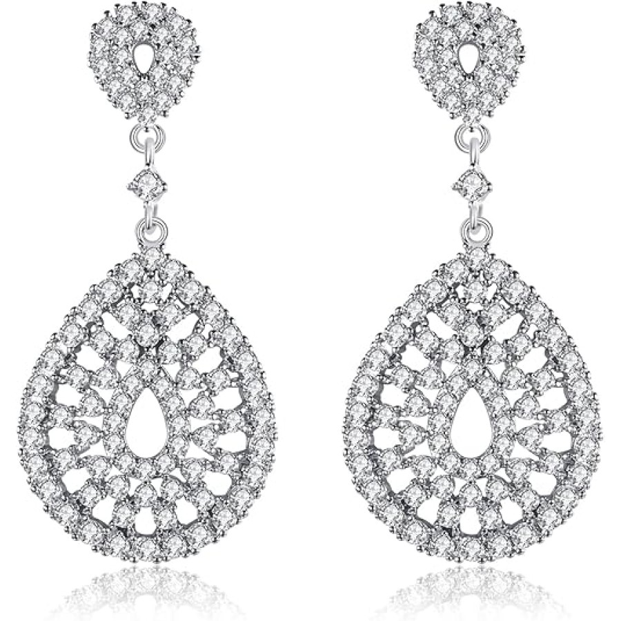 VIKI LYNN Copper Waterdrop Teardrop Cubic Zirconia Long Sweater Necklace and Earrings Jewelry Set for Women VIKI LYNN Copper Waterdrop Teardrop Cubic Zirconia Long Sweater Necklace and Earrings Jewelry Set for Women