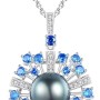 VIKI LYNN 10-11mm AAA Black Tahitian Cultured Pearl Pendant Necklace Jewelry for Women with Blue Spinel