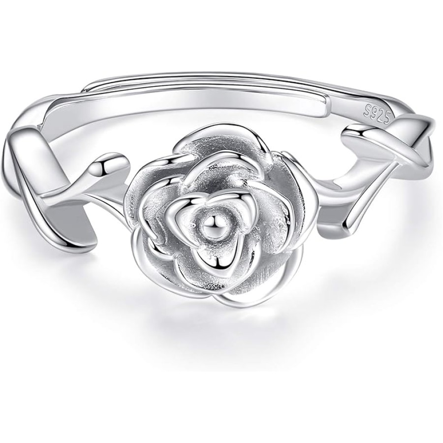 VIKI LYNN 925 Sterling Silver Adjustable Flower Rose Ring Promise for Women VIKI LYNN 925 Sterling Silver Adjustable Flower Rose Ring Promise for Women