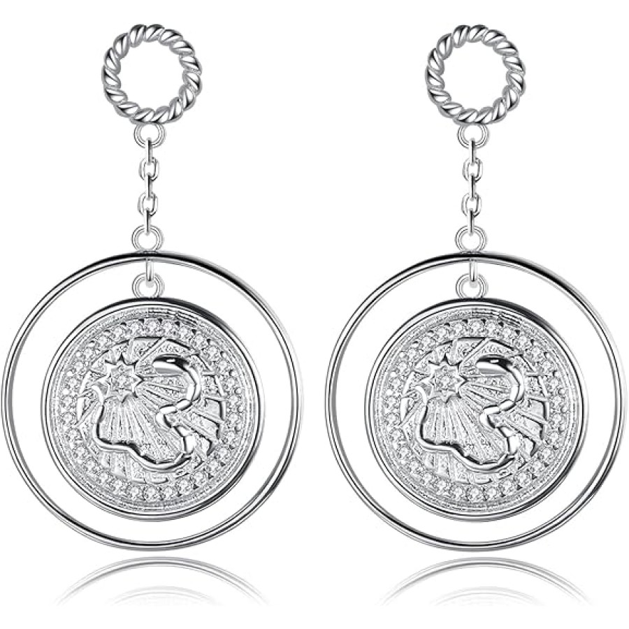 VIKI LYNN Retro 925 Sterling Silver Big Circle Coin long Drop Dangle Earrings for Women VIKI LYNN Retro 925 Sterling Silver Big Circle Coin long Drop Dangle Earrings for Women