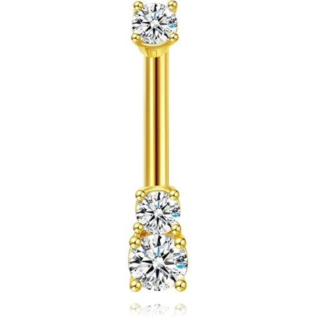 VIKI LYNN 10K Yellow Gold Clear 3A CZ Belly Button Navel Ring Body Piercing Belly Jewelry for Women