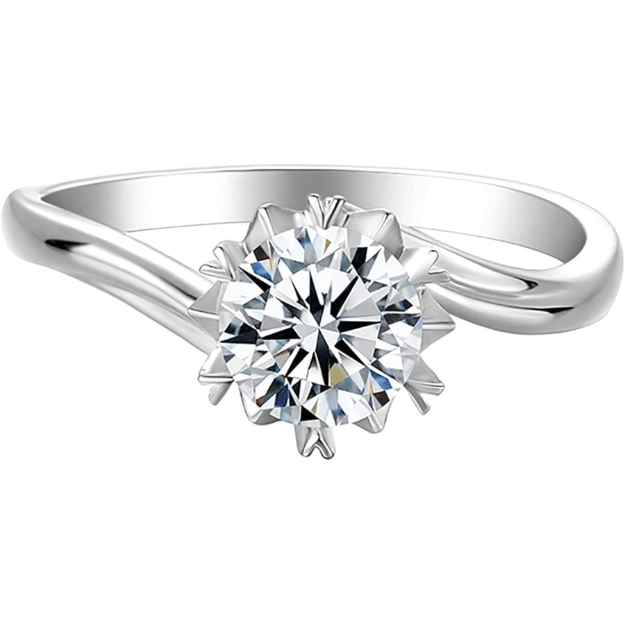 VIKI LYNN 1ct Moissanite Wedding Engagement Ring 18K White Gold Plated Sterling Silver Women Bridal Anniversary Bent Band Solitaire Diamond Jewelry VIKI LYNN 1ct Moissanite Wedding Engagement Ring 18K White Gold Plated Sterling Silver Women Bridal Anniversary Bent Band Solitaire Diamond Jewelry