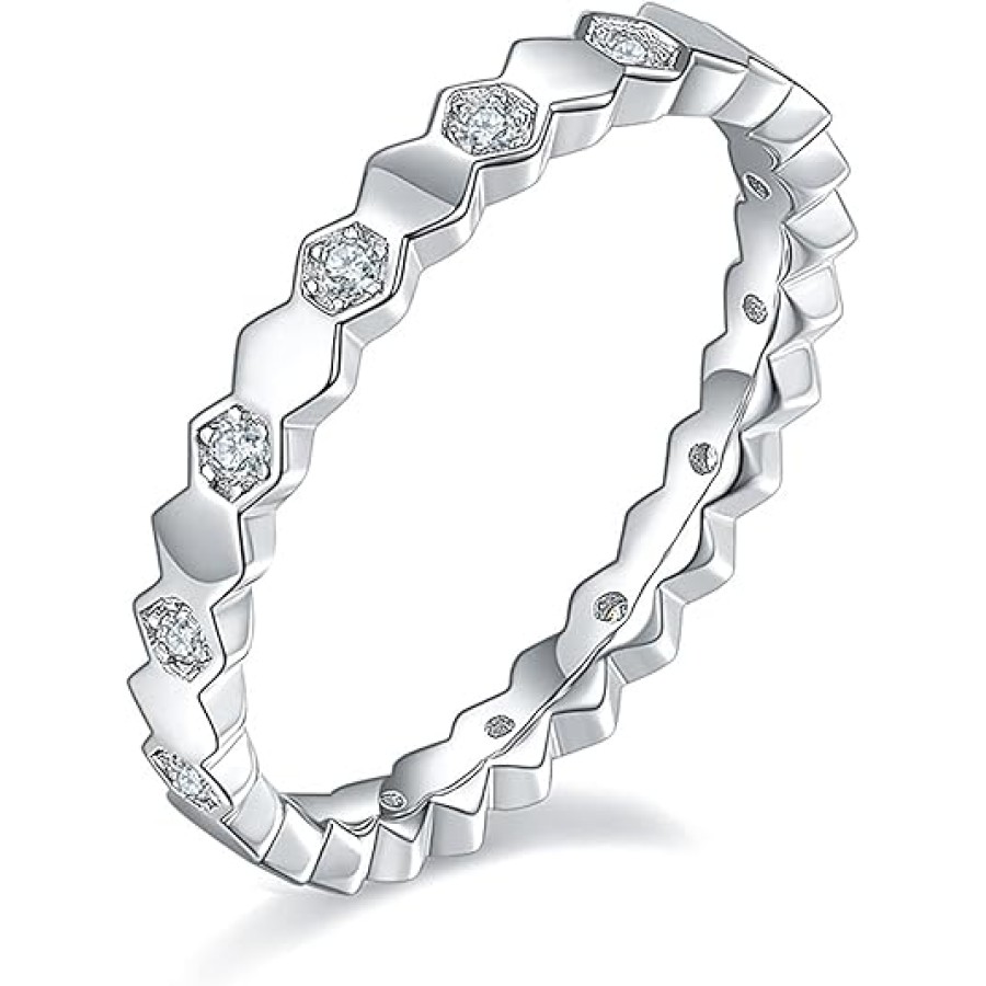 VIKI LYNN Sterling Silver Moissanite Band Ring Unique Honeycomb Band Arm for Women VIKI LYNN Sterling Silver Moissanite Band Ring Unique Honeycomb Band Arm for Women