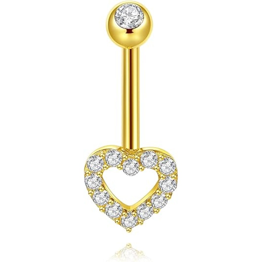 VIKI LYNN 10K Yellow Gold CZ Heart Belly Button Navel Ring Body Piercing Belly Jewelry for Women VIKI LYNN 10K Yellow Gold CZ Heart Belly Button Navel Ring Body Piercing Belly Jewelry for Women