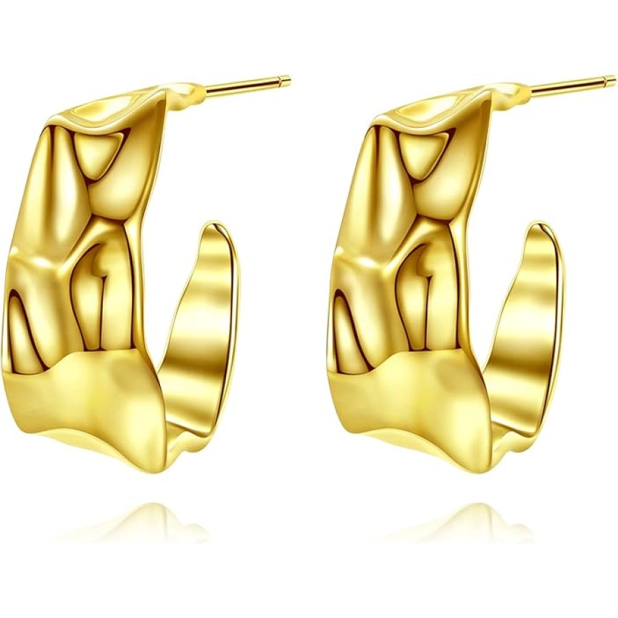 VIKI LYNN C Hoop Stud Earrings Statement Earrings for Women 18K Gold Plated Copper Metal VIKI LYNN C Hoop Stud Earrings Statement Earrings for Women 18K Gold Plated Copper Metal